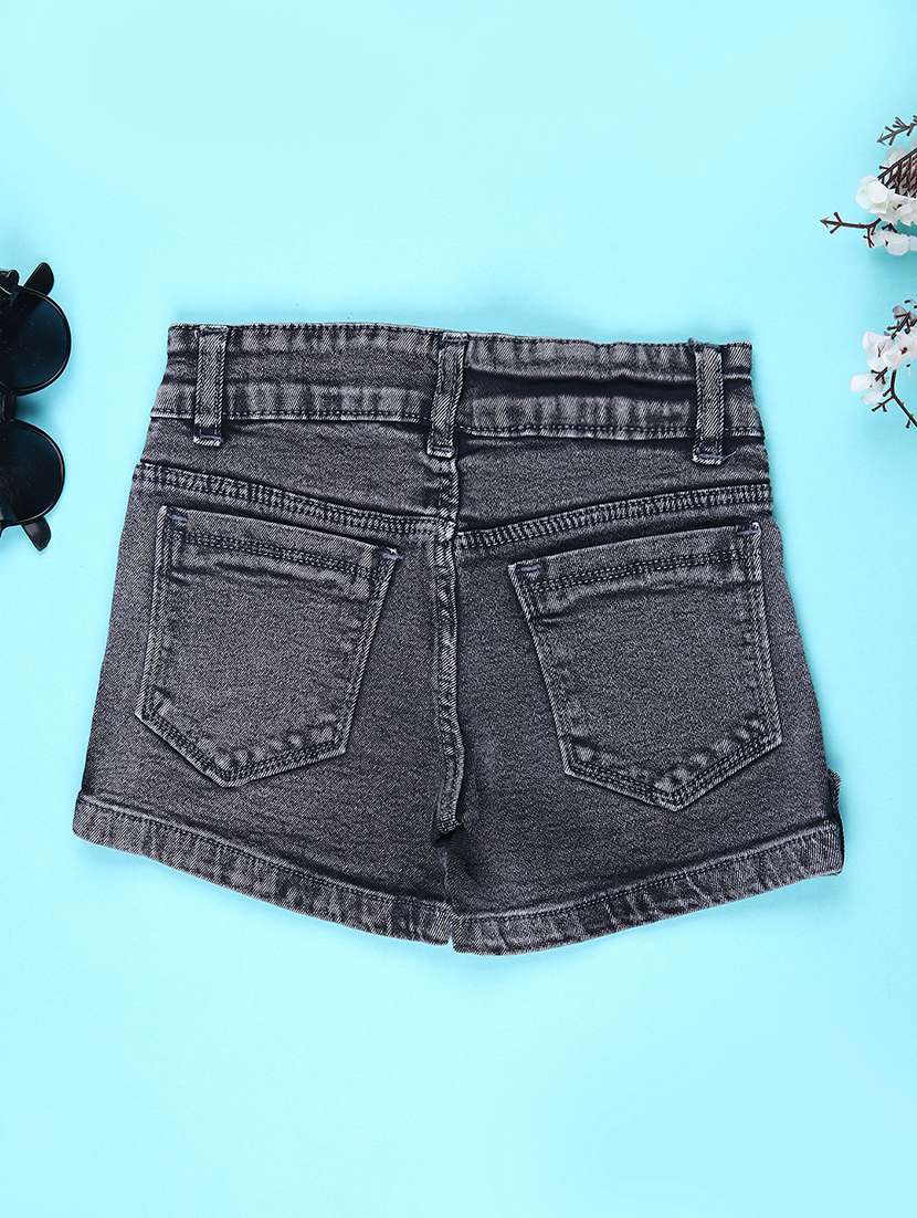 girls solid mid rise denim shorts - 22016616 -  Standard Image - 1