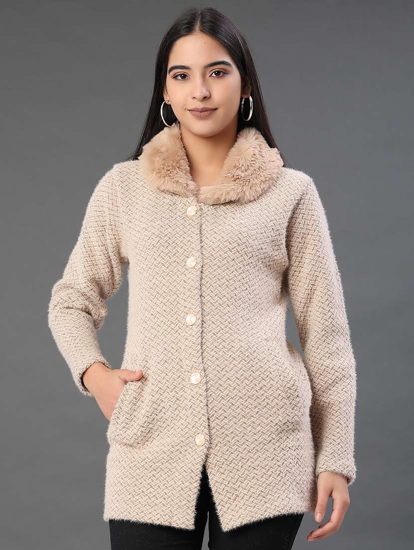 women self designed long sleeve cardigan - 22016621 -  Standard Image - 1