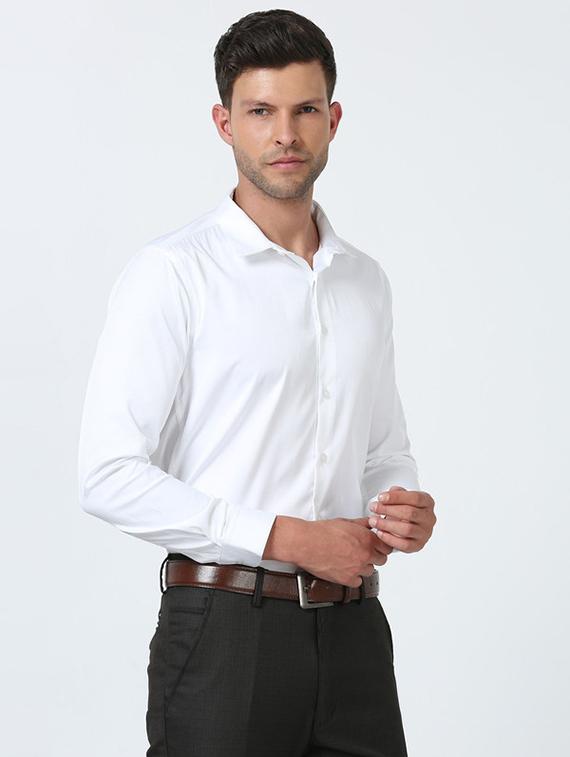 men solid collared long sleeve formal shirt - 22016982 - Standard Image - 1