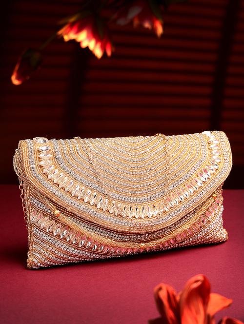 gold embellished party clutch with chain strap - 22017140 - Standard Image - 0