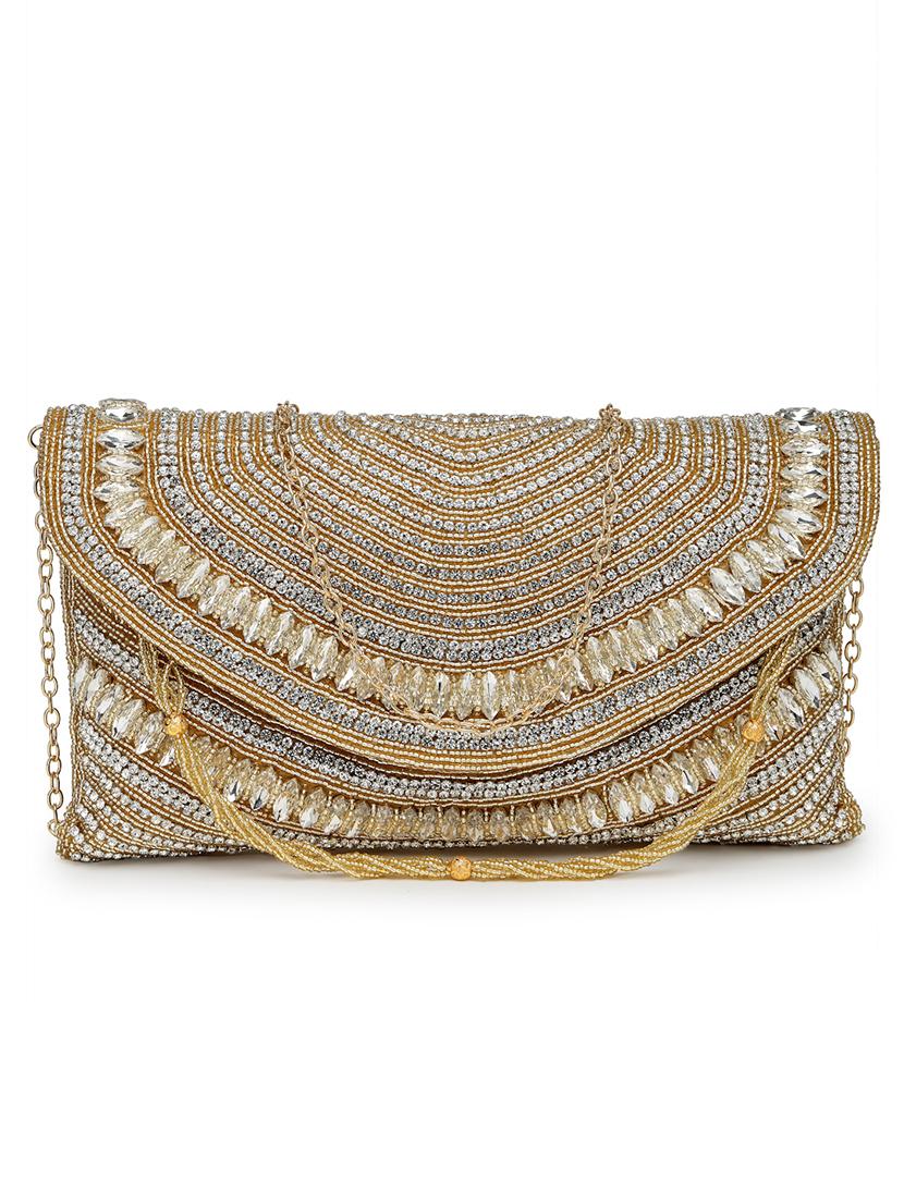 gold embellished party clutch with chain strap - 22017140 - Standard Image - 4
