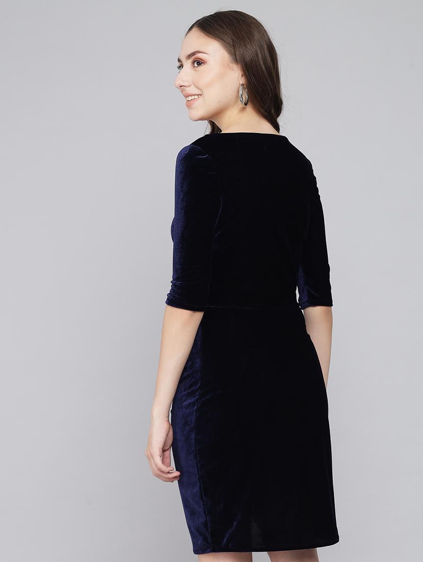women solid round neck velvet sheath dress - 22017251 - Standard Image - 4