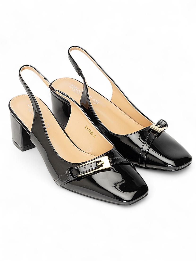 women black solid block heels pump - 22017459 -  Standard Image - 1