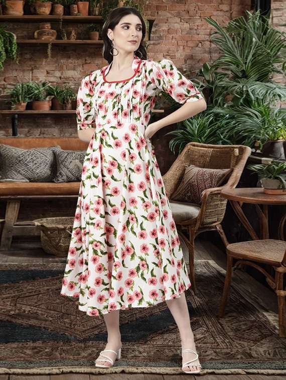women floral print puff sleeve fit & flare dress - 22017467 -  Standard Image - 1