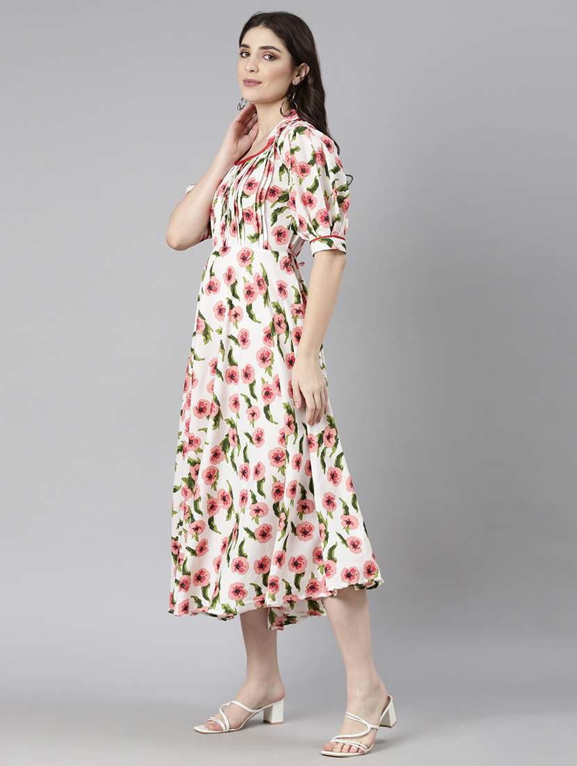 women floral print puff sleeve fit & flare dress - 22017467 -  Standard Image - 4