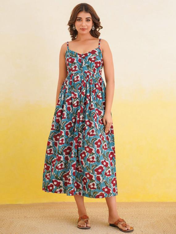 women floral print shoulder strap fit & flare dress - 22017472 - Standard Image - 1
