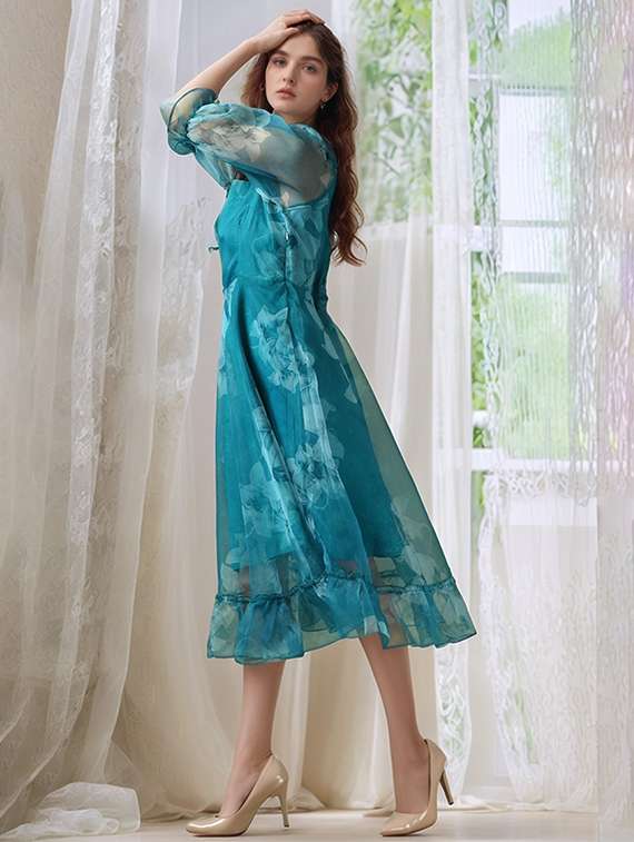 women floral print puff sleeve a-line dress - 22017534 -  Standard Image - 1