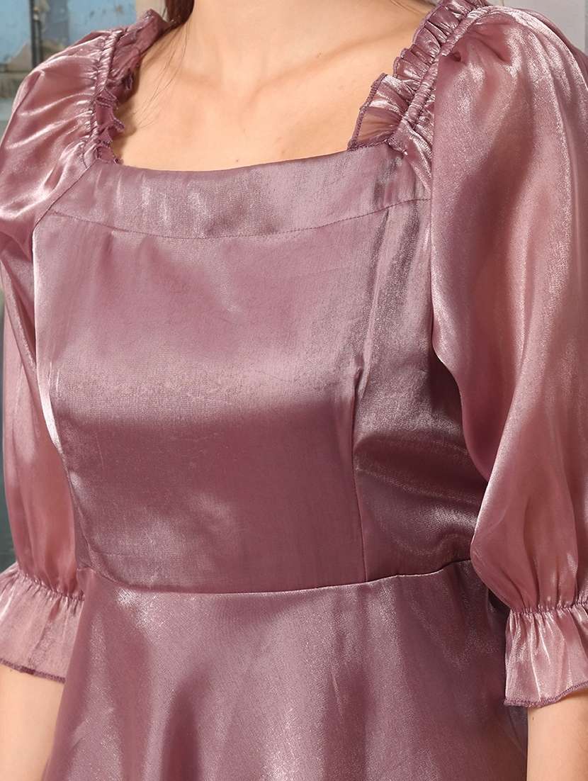 women mauve solid puff sleeve a-line dress - 22017537 - Standard Image - 4