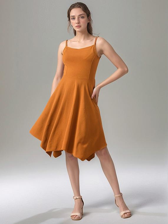 women solid shoulder strap asymmetric dress - 22017540 -  Standard Image - 1