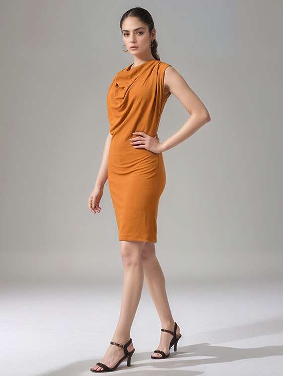 women solid cowl neck sleeveless bodycon dress - 22017541 -  Standard Image - 1