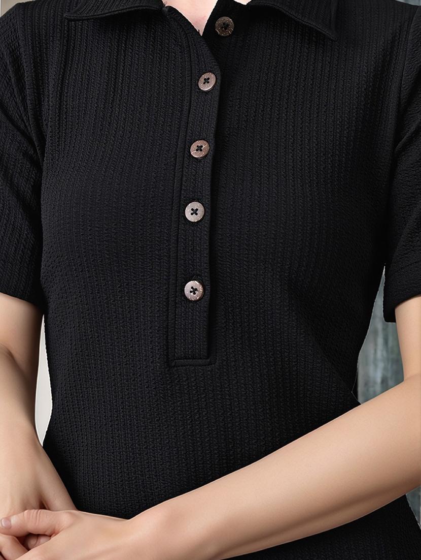 women black solid collared straight dress - 22017546 - Standard Image - 4