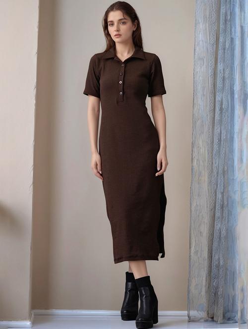 women solid short sleeve collared straight dress - 22017548 - Standard Image - 0