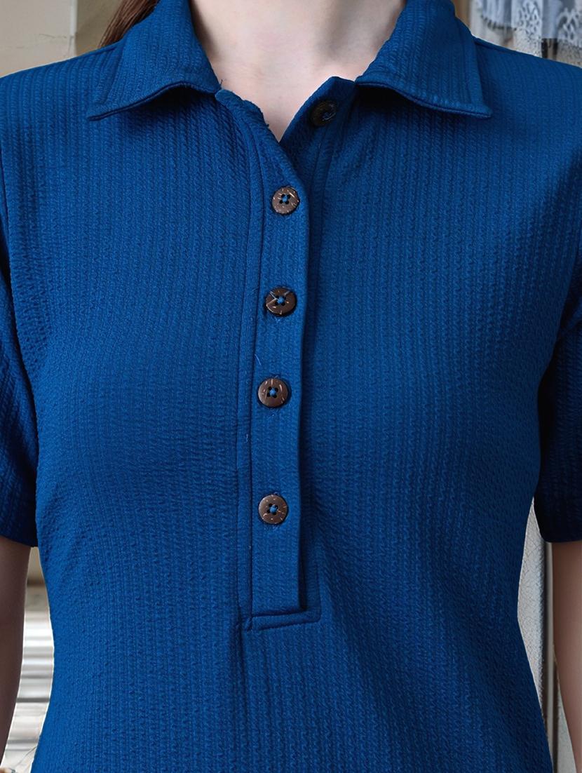 women solid short sleeve collared straight dress - 22017549 - Standard Image - 4
