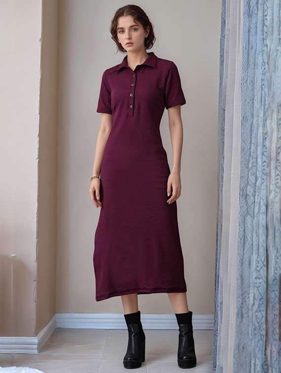 women solid short sleeve collared straight dress - 22017550 -  Standard Image - 1