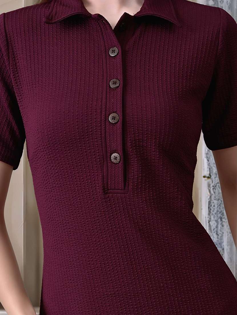 women solid short sleeve collared straight dress - 22017550 - Standard Image - 4