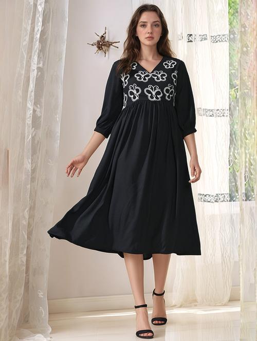 women embroidered puff sleeve fit & flare dress - 22017552 - Standard Image - 0