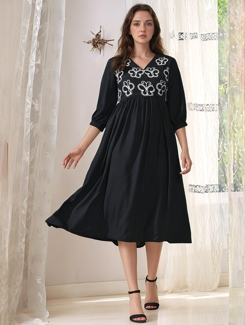 women embroidered puff sleeve fit & flare dress - 22017552 - Zoom Image - 0