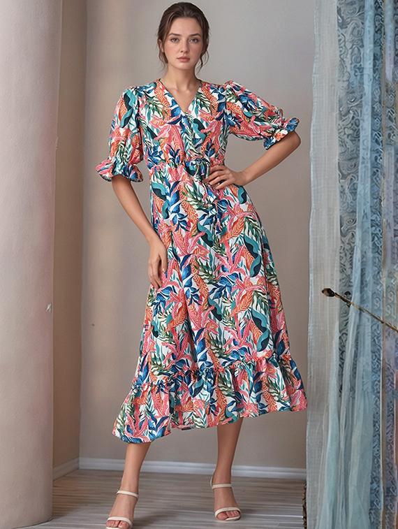 women printed puff sleeve tiered dress - 22017553 -  Standard Image - 1