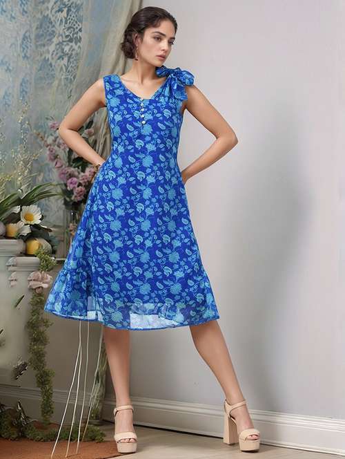 women printed sleeveless a-line dress - 22017555 -  Standard Image - 0