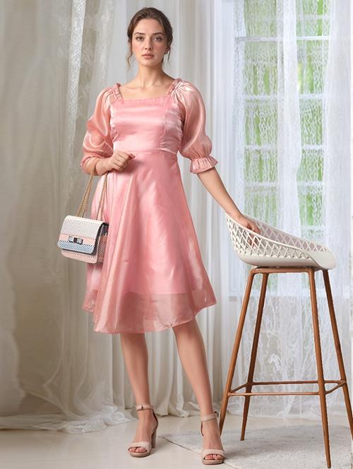 women solid puff sleeve a-line dress - 22017560 -  Standard Image - 0