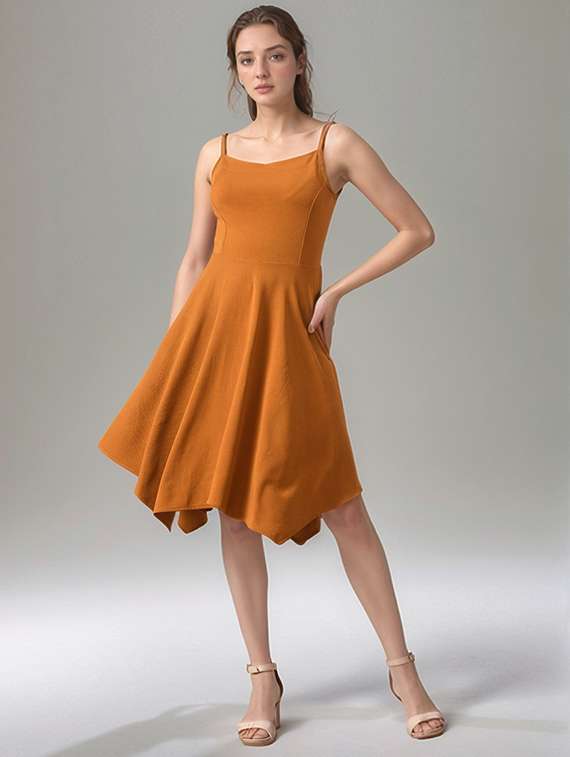women solid shoulder strap asymmetric dress - 22017564 -  Standard Image - 1