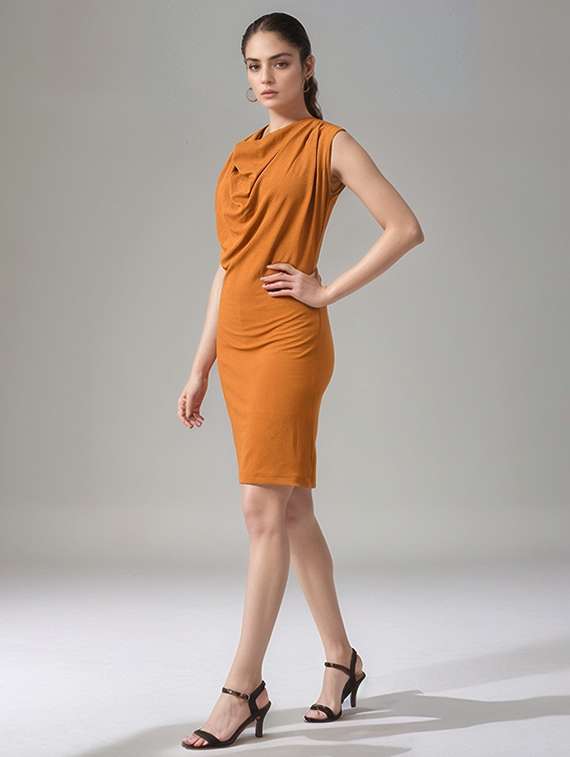 women solid sleeveless cowl neck bodycon dress - 22017565 -  Standard Image - 1