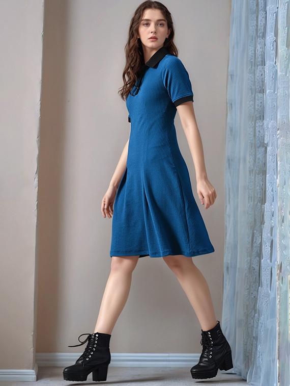 women solid shor sleeve collared a-line dress - 22017568 -  Standard Image - 1