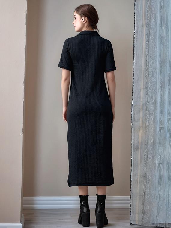 women solid shor sleeve collared straight dress - 22017570 -  Standard Image - 1