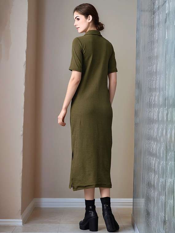 women solid shor sleeve collared straight dress - 22017571 -  Standard Image - 1