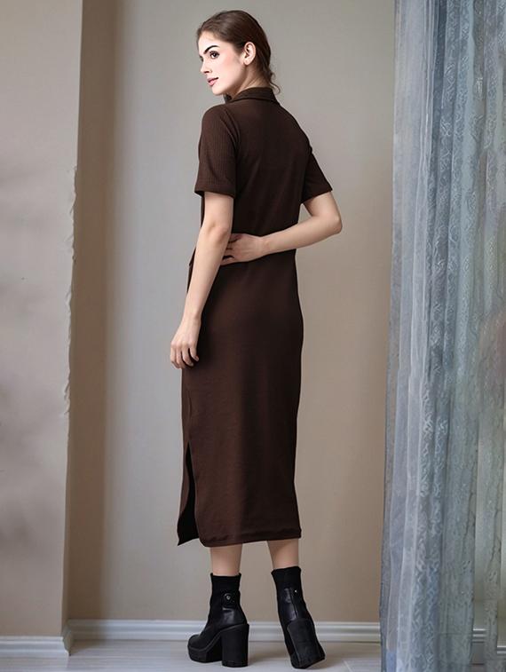women solid shor sleeve collared straight dress - 22017572 - Standard Image - 1