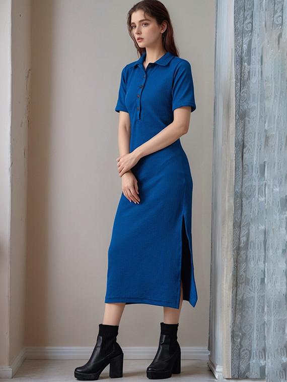 women solid shor sleeve collared straight dress - 22017573 -  Standard Image - 1