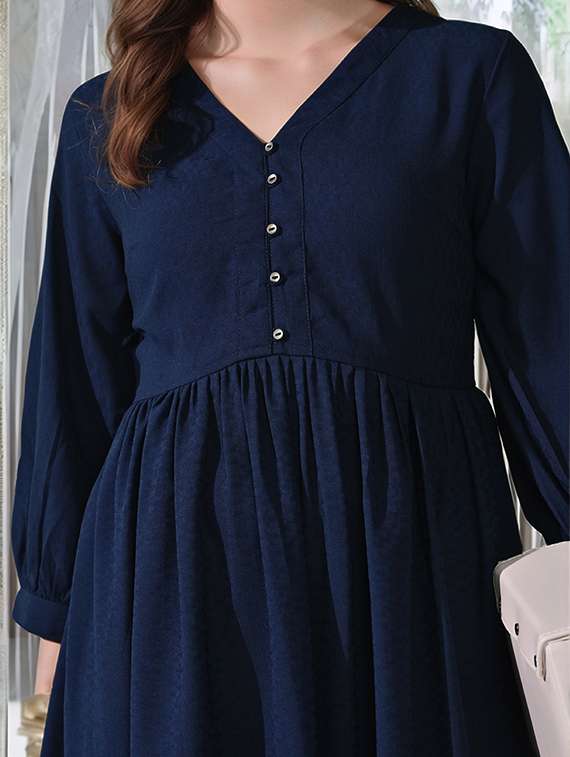 women embroidered three quarter sleeve fit & flare dress - 22017575 -  Standard Image - 4