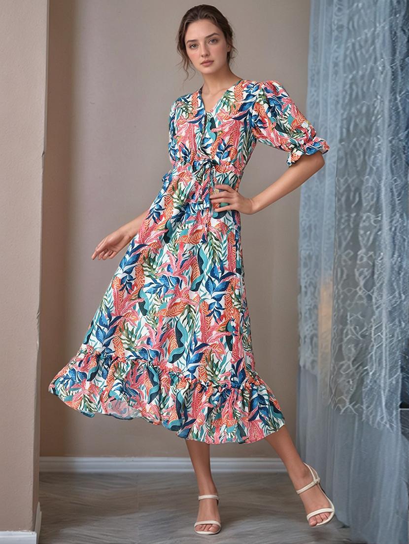 women printed puff sleeve tiered dress - 22017577 -  Standard Image - 1