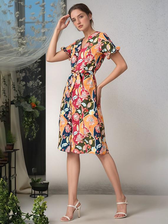 women floral print short sleeve a-line dress - 22017578 - Zoom Image - 0