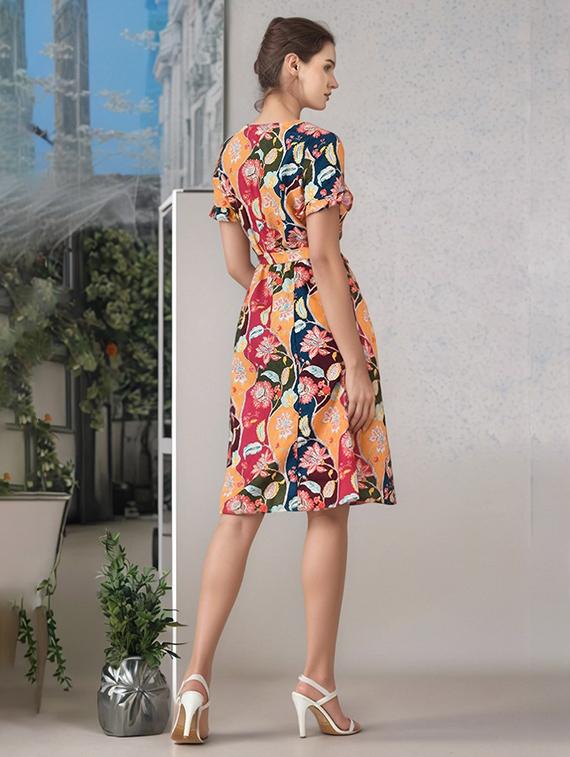 women floral print short sleeve a-line dress - 22017578 - Standard Image - 1