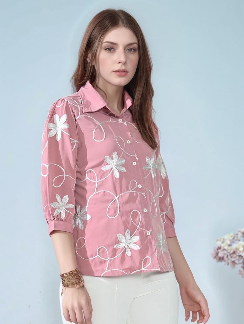 women embroidered puff sleeve shirt top - 22017588 - Standard Image - 1