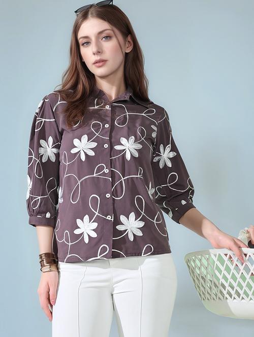 women embroidered puff sleeve collared shirt top - 22017590 -  Standard Image - 0
