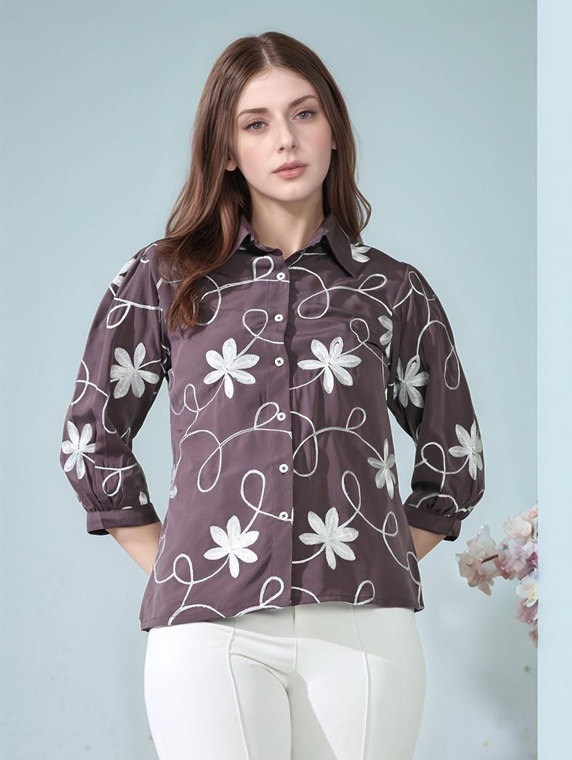women embroidered puff sleeve collared shirt top - 22017590 -  Standard Image - 1