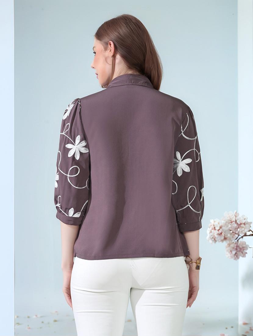 women embroidered puff sleeve collared shirt top - 22017590 - Standard Image - 4