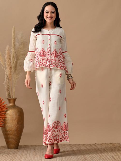 women embroidered shirt and trouser co-ord set - 22017593 - Standard Image - 0