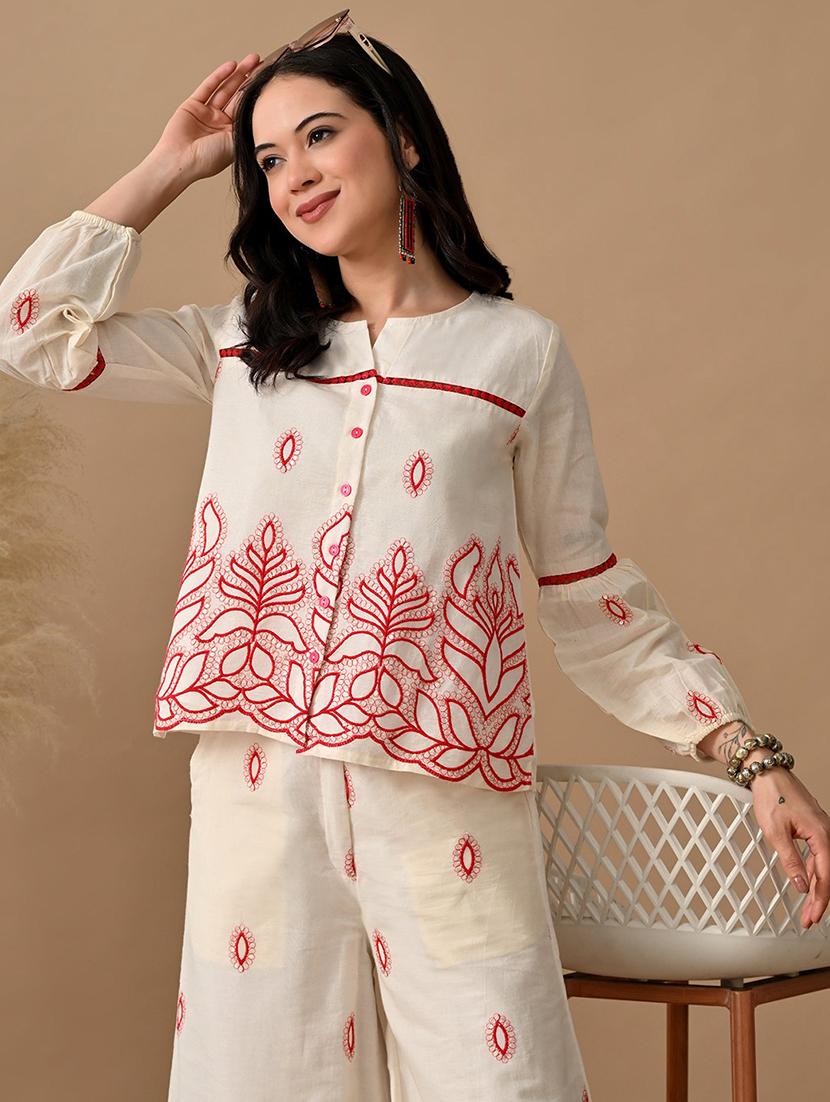 women embroidered shirt and trouser co-ord set - 22017593 - Standard Image - 1