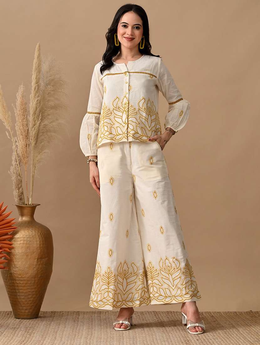 women embroidered shirt and trouser co-ord set