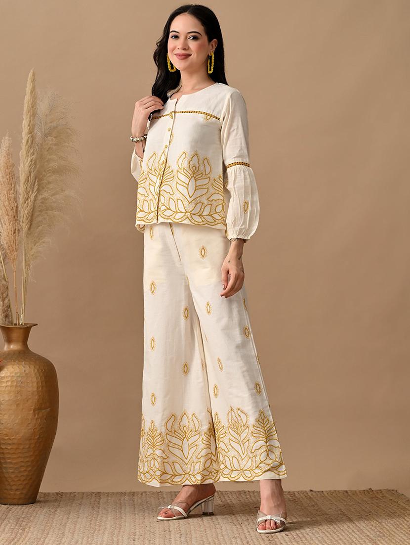 women embroidered shirt and trouser co-ord set - 22017594 -  Standard Image - 1