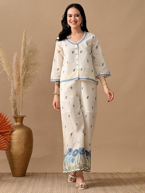 women embroidered top and trouser co-ord set - 22017595 -  Standard Image - 0