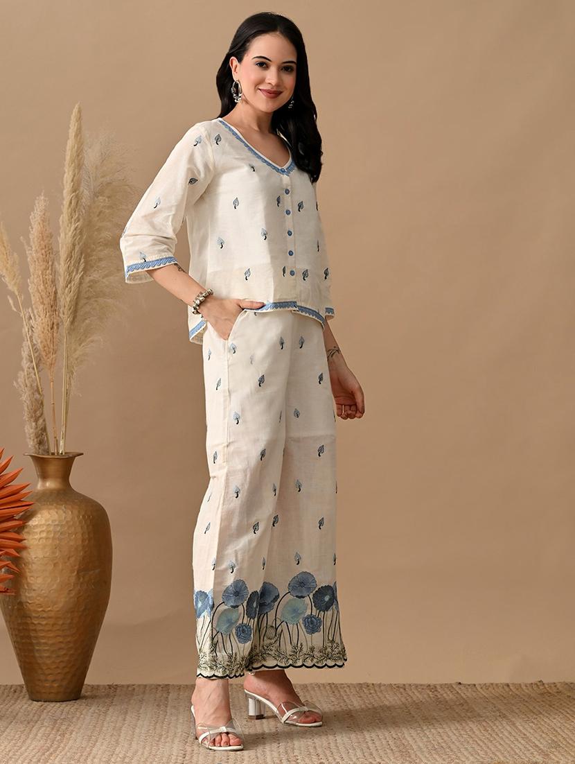 women embroidered top and trouser co-ord set - 22017595 -  Standard Image - 1