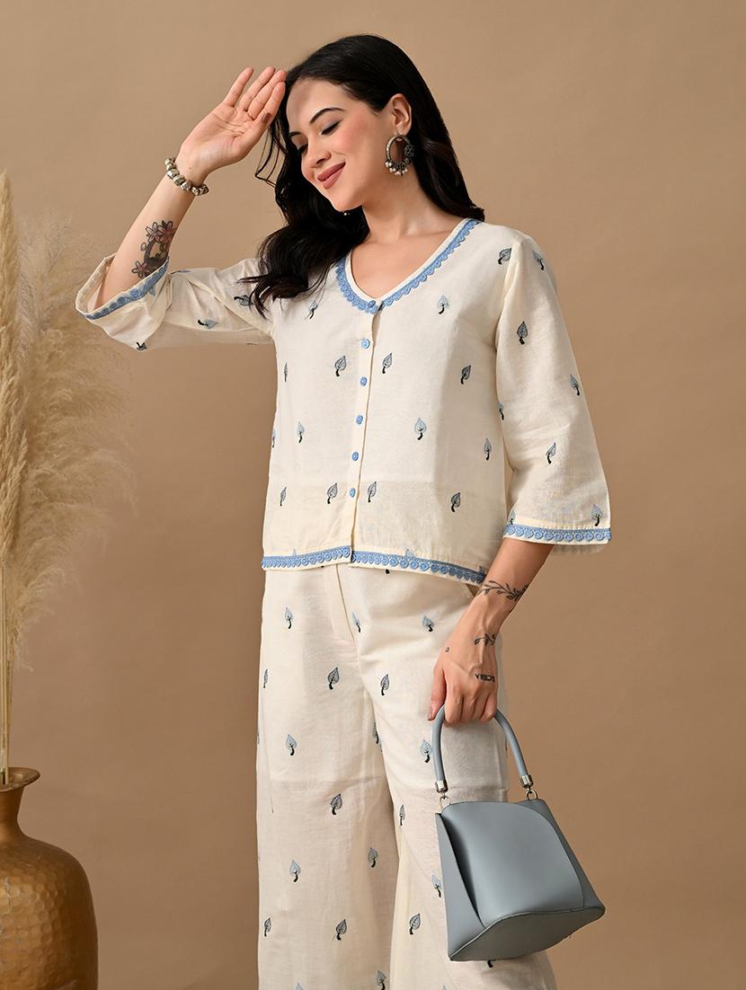 women embroidered top and trouser co-ord set - 22017595 - Standard Image - 4