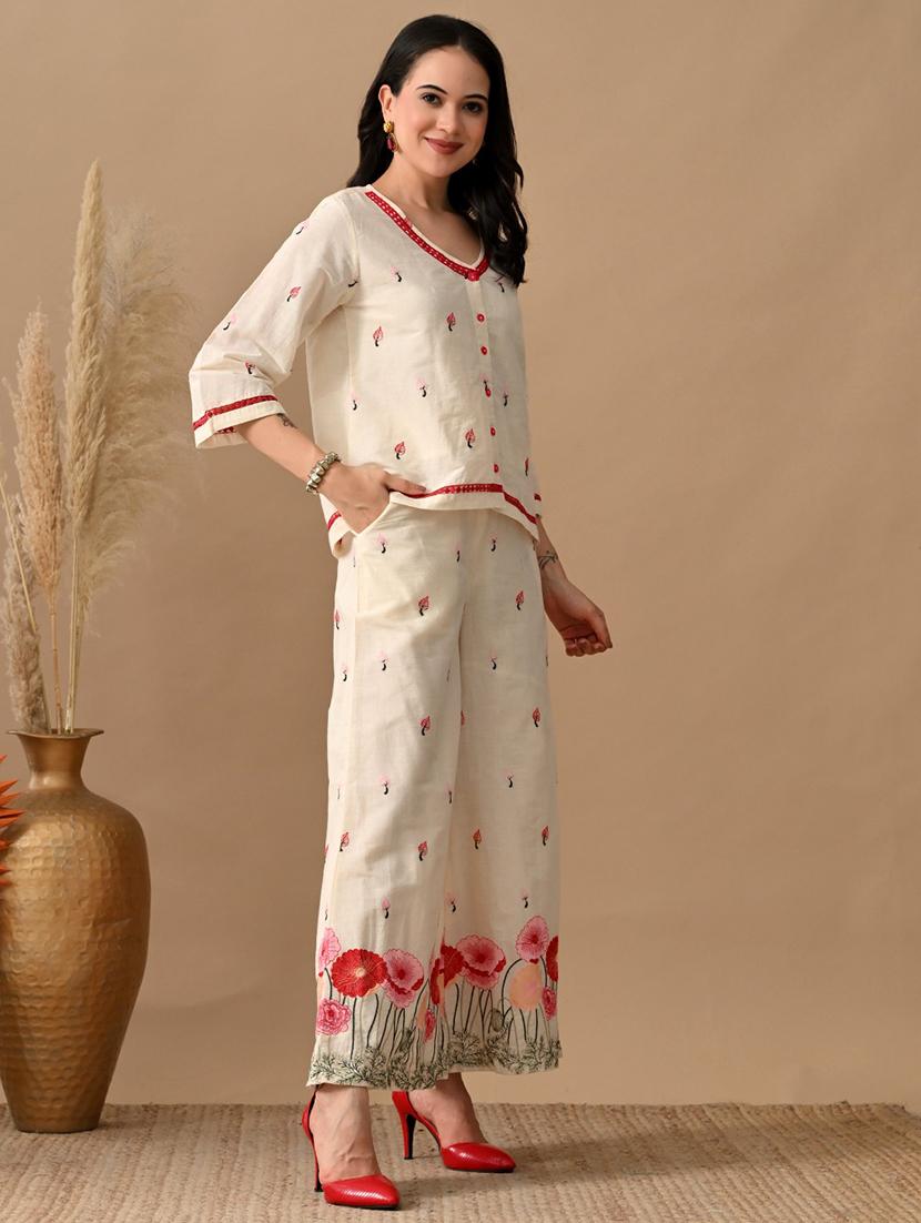 women embroidered top and trouser co-ord set - 22017596 -  Standard Image - 1