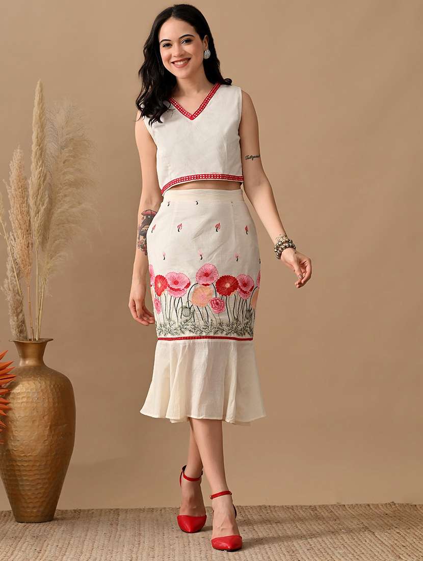 women embroidered top and skirt co-ord set
