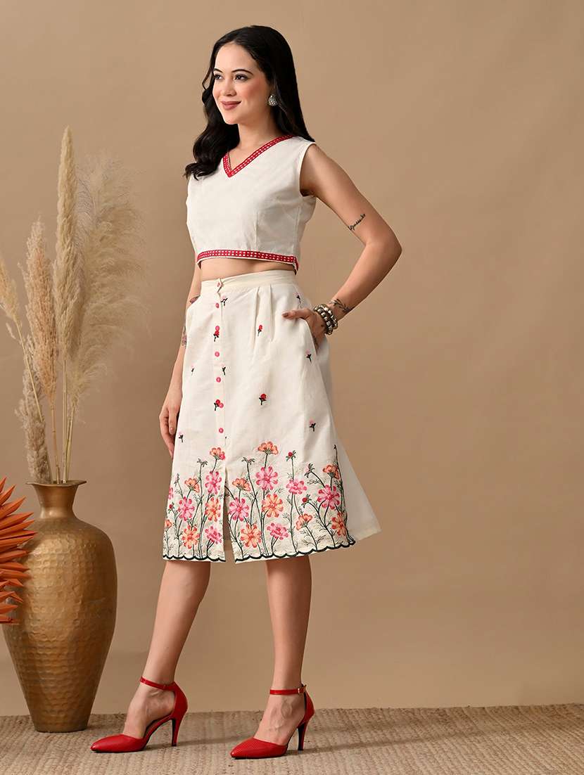 women embroidered top and skirt co-ord set - 22017598 - Standard Image - 1