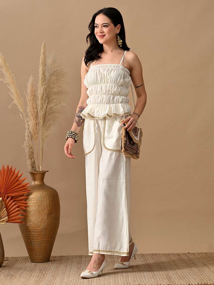 women solid top and trouser co-ord set